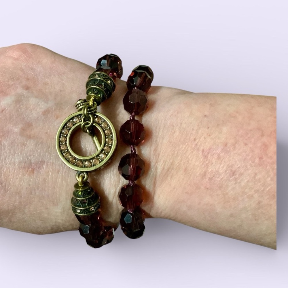 Heidi Daus Purple Beaded Bracelet - Necklace with Gold Crystal Accents. NWOT